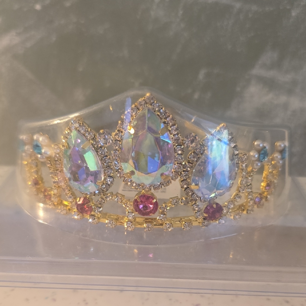 Crystal Tiara with Multicolor Gems For Birthday Girl, Princess New